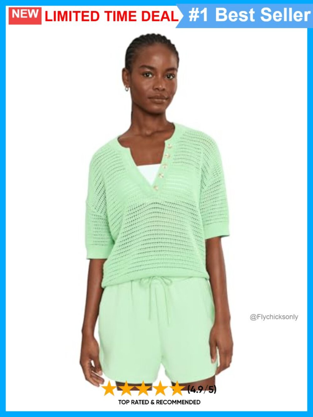 Callie Knit Mesh Polo Top Short Sleeve Boxy Relaxed Fit
